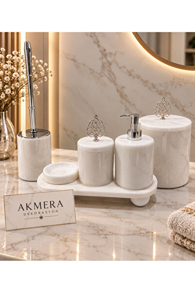 Gerçek Mermer Osmanlı Kulp 6 Parça Banyo Seti