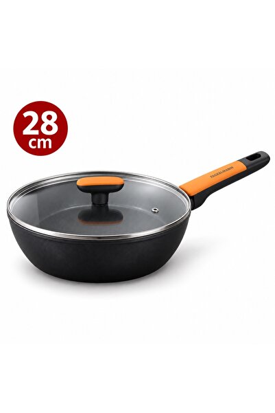 FACKELMANN 688620 Deep Frying Pan 28cm with Lid, Forged Aluminium, PFAS-Free ...