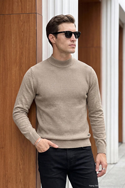 Çizgi Triko Men's Half Fisherman Mink Sweater Cotton Knitwear Rice Patterned ...