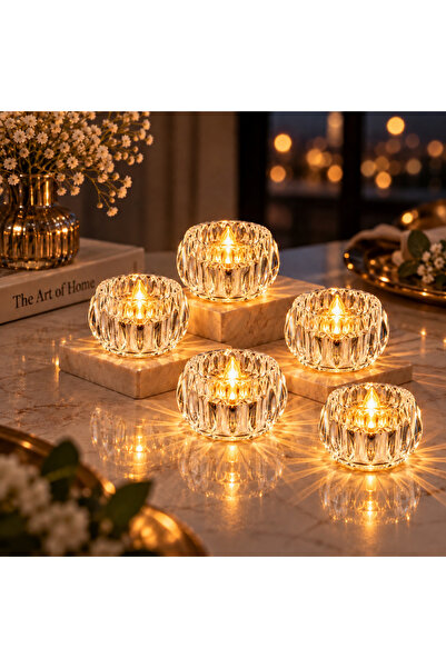 Coverzone 5 Adet Kristal İnci Mini LED Pilli Dekoratif Romantik Işık Masa Süs...