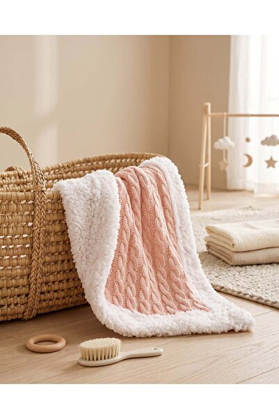 REDTAG Pink Textured Knit Blanket With Sherpa Border