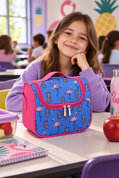 DODOMAR Flamingo Pineapple Lunch Box Children's School Meal Bag Daily Use Pur...