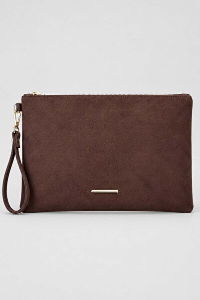 Madamra Brown Suede Women's Zippered Handbag with Wrist Strap for Daily and S...