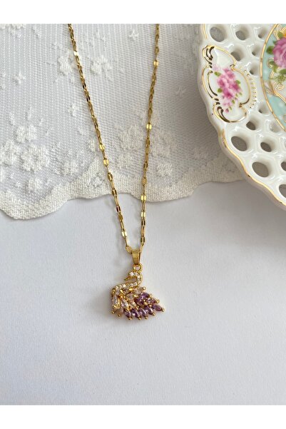 ANGELSS JEWELLERY Purple Swan Gold Steel Necklace