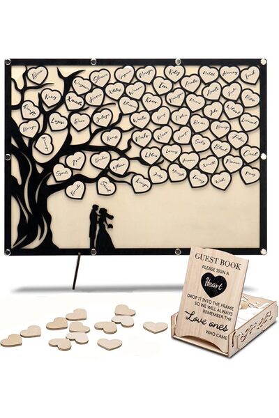 KASTWAVE Wedding Guest Book Sign, Alternative Guest Book with Wooden Hearts, ...