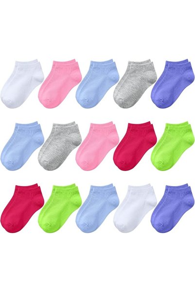 BOOPH 15Pcs Kids Socks for Boys Girls Cushion Low Cut Athletic Ankle Socks
