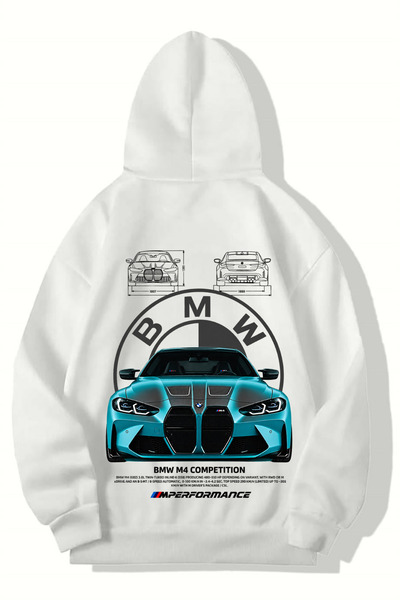 BRZ COLLECTION Unisex Oversize Competition M4 Hoodie (BEYAZ)