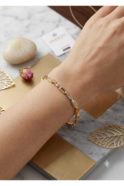 RENKLİ BAGET TAŞLI GOLD RENK BİLEKLİK