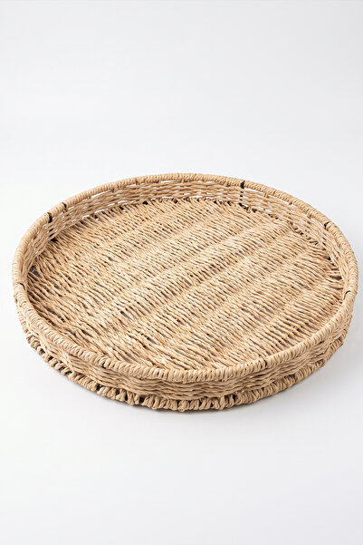Marrien Savana Dekoratif Tepsi El Yapımı Handmade Natural Kağıt İp 35x4 cm Metal