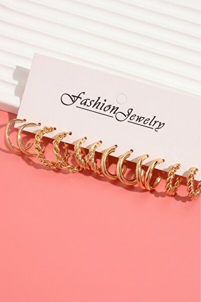 Ervalina Gold Color 6 Pairs Hoop Earrings
