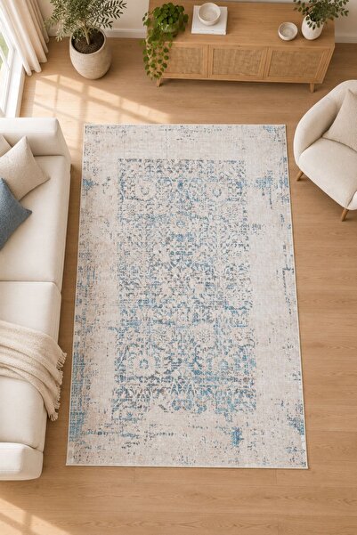 Oriente Home Zenya Serisi Mavi Şönil Makine Halısı Kaymaz Taban Yıkanabilir S...
