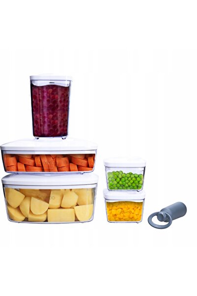 Dafi 5x recipiente albe pentru depozitarea alimentelor sub vid + pompă