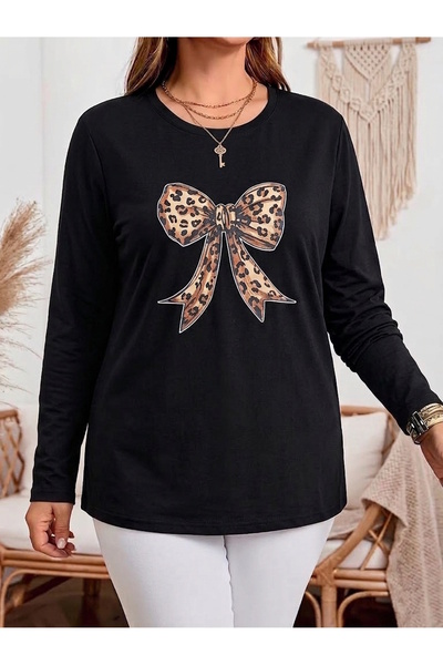 MaxiMor Women's Plus Size Printed Crew Neck Long Sleeve Viscose Cotton Lycra Fabric Oversize