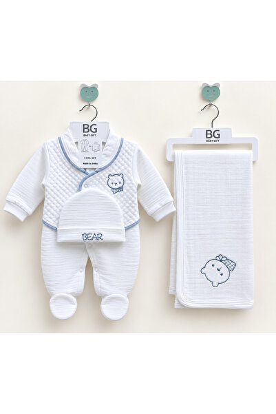 Baby Gift طقم مواليد شتوي مبطن 3 قطع - أفرول وكوفلة وطاقية