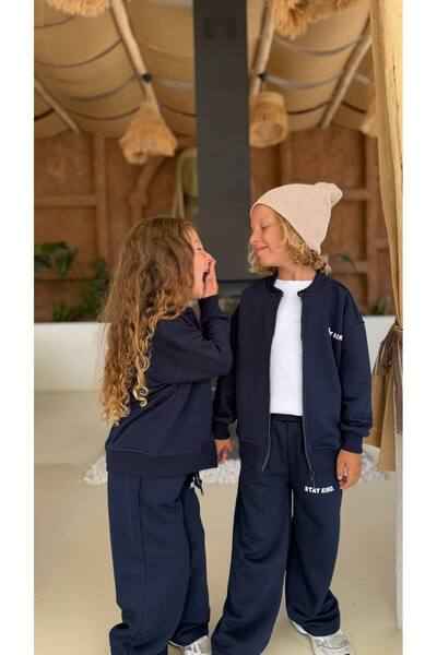 tiny lily طقم بدلة رياضية باللون الأزرق الداكن للجنسين مع سحاب، مناسب للفئة العمرية 3-4 / 9-10 سنوات