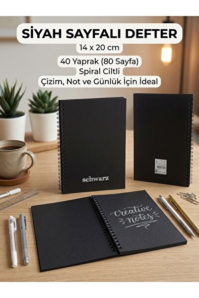 SİYAH SAYFALI DEFTER 14x20 40 YP.DÜZ PP. KAPAK.