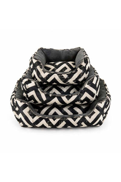 FOXMAG24 Set of 3 Cushioned Beds for Dogs and Cats, Black Geometric Model