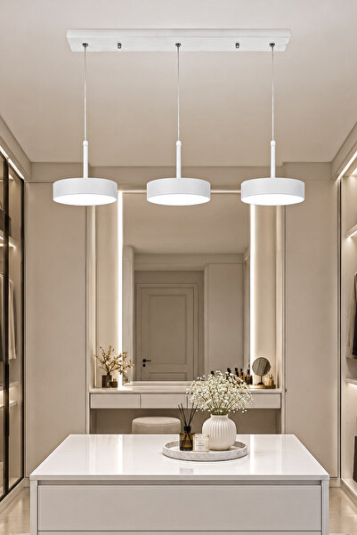 Fer Avize Ela Led Modern Tasarım 3 Renk Işık Seçenekli Enerji Tasarruflu 3'lü Led Avize Mutfak Salon Çocuk Odası Giyinme Odası