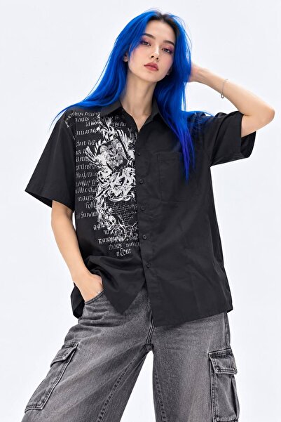 Moonstarcollection Siyah Grunge Tipografik Y2K Gotik Unisex Gömlek