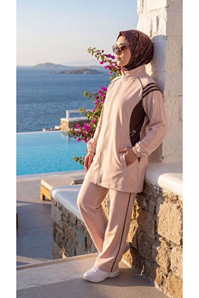 estilowear Women's Hijab Tracksuit Set Zippered Sports Suit Model 3006