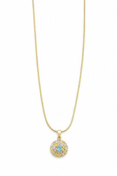 Jack Ferrero Stainless Steel Yellow Color Snake Chain Multicolor Stone Necklace