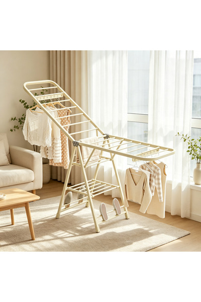 BESTONE 180cm Cream White Foldable Clothes Drying Rack, Hidden Casters Design...