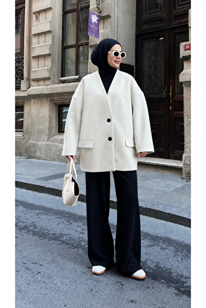 My Blog Ecru Buttoned Cashmere Jacket - T25912