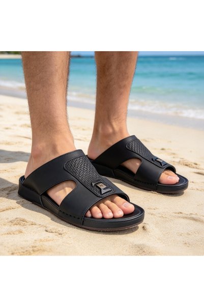 Almajeed Store Men's genuine leather slippers, with comfortable shock-absorbi...
