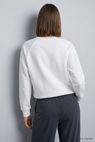 Rays Yarasa Kollu Beli Lastikli Crop Sweatshirt 979 Ekru