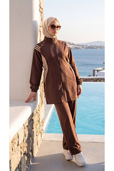estilowear Women's Hijab Tracksuit Set Zippered Sports Suit Model 3006