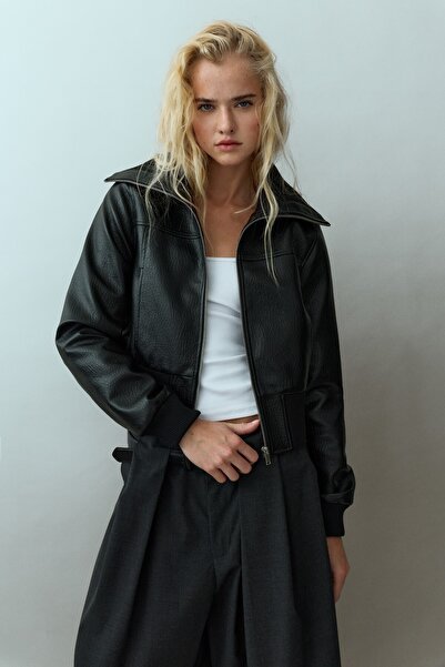 Pull & Bear Fitilli suni deri ceket