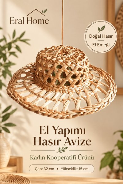 SS ERAL KOOP El Yapımı Doğal Hasır Şapka Avize