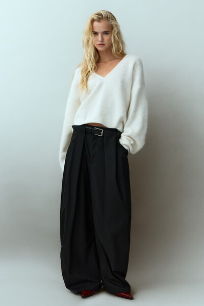 Pull & Bear Pileli kemerli barrel pantolon