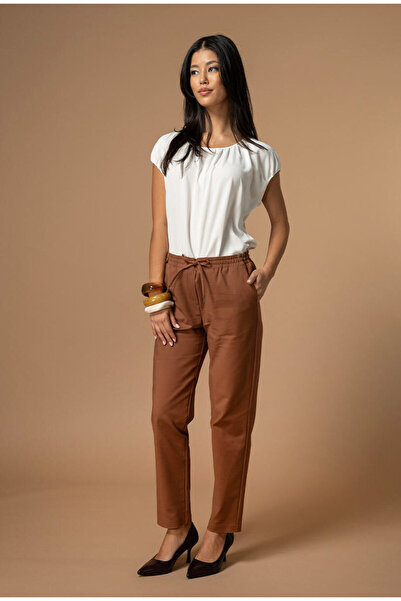 HERMOSA Pantaloni de damă Calypso din material textil, croială relaxată, maro...