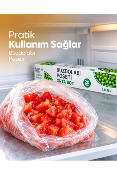 grimorlife 20 Adet Buzdolabı Poşeti Orta Boy –Dayanıklı Gıda Saklama Torbası-Dondurucu ve Buzluk Poşeti 24x38 cm