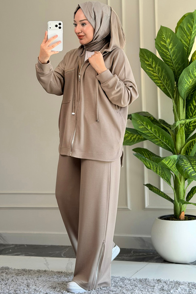 Suede Style 5343 - Κομψό, άνετο, χαλαρό γυναικείο σετ από μαλακό ύφασμα βισκό...