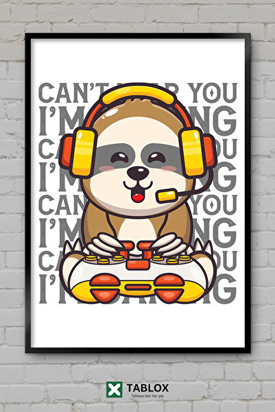 tablomaxtbx Gamer Player Sloth Lazy Animal Αστείο Διακοσμητικό Πίνακας Ζωγραφ...