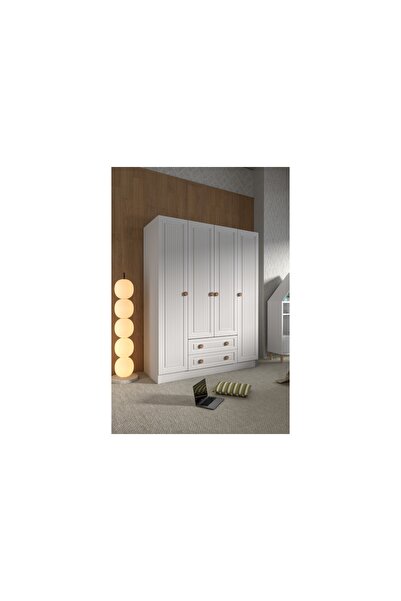 Vivense MİNA ÇİZGİ KAPAKLI GARDIROP, 4 KAPAK 2 ÇEKMECE
