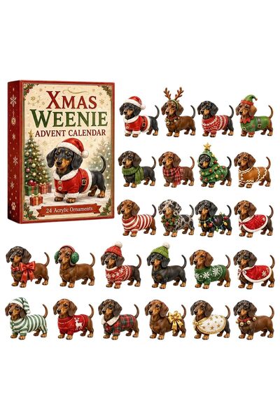 Generic Brand Calendar de Advent de Crăciun Weenie cu 24 de decorațiuni acrilice