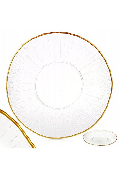 ARTEMİSPAK Farfurie de masă din sticlă, aurie, joasă, pentru gustări, 28 cm