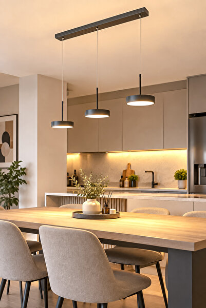 Fer Avize Ela Led Modern Tasarım 3 Renk Işık Seçenekli Enerji Tasarruflu 3'lü Led Avize Mutfak Salon Çocuk Odası Giyinme Odası