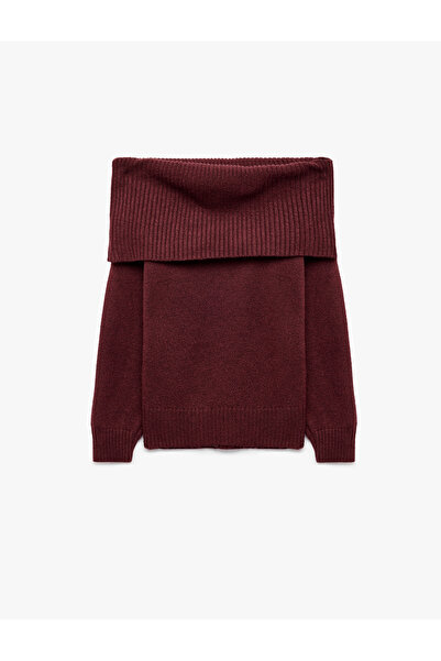 Koton Long Sleeve Folded Collar Off-The-Shoulder Knit Sweater