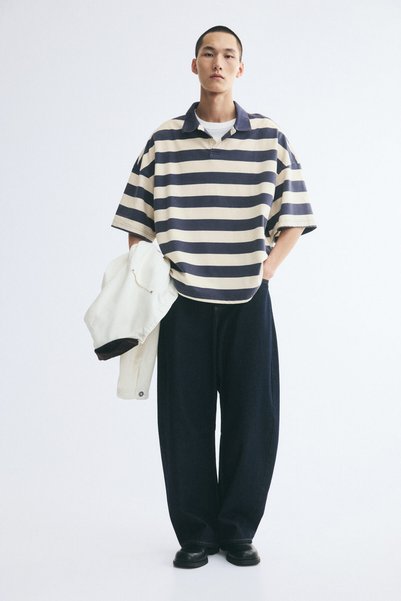 H&M Pamuklu Polo Tişört Oversized Fit