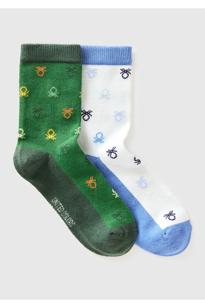 United Colors of Benetton Boy's blue k_patterned 2-piece long socks set
