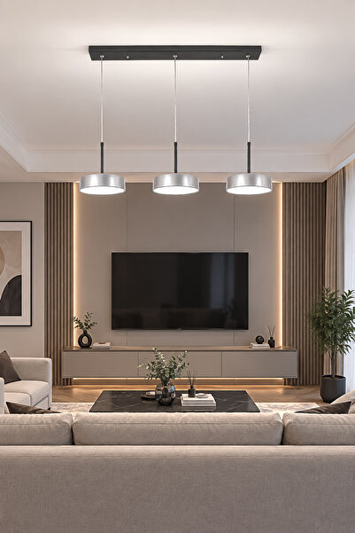 Fer Avize Ela Led Modern Tasarım 3 Renk Işık Seçenekli Enerji Tasarruflu 3'lü Led Avize Mutfak Salon Çocuk Odası Giyinme Odası