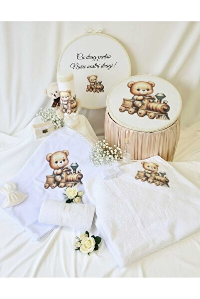 Micul Vip Set de botez personalizat cu ursuleț crem