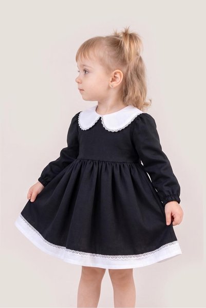 Bertuğ Bebek Lace Detailed Baby Collar Black Long Sleeve Girls' Baby Design Dress