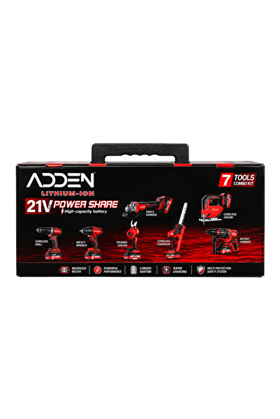 ADDEN 21V Kömürsüz 7 Parça Akülü Usta Seti (5 Batarya + 2 Şarj Cihazı)