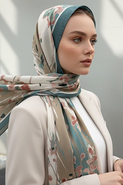 Vissona KREP BAHAR DALI DESENLİ KOYU MİNT YEŞİLİ RENKLİ 75X195 KIRIŞMAZ ŞAL