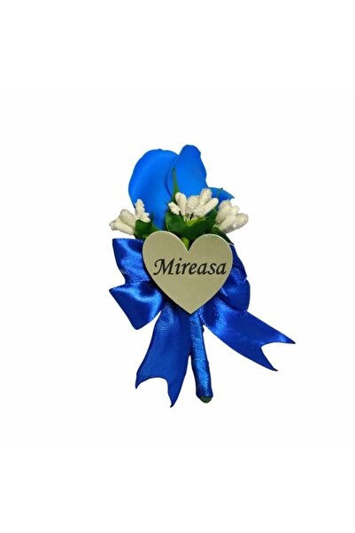 OEM Cocarda de nuntă, Model inimă florală, Trandafir, Argintiu-Albastru, CFL066
